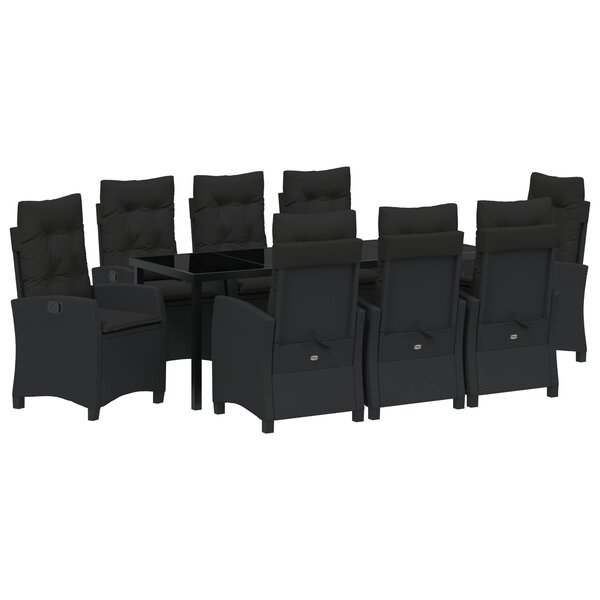 vidaXL Ensemble de jardin de 9 pièces avec coussins Noir en poly rattan