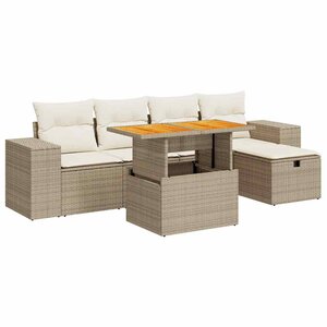 vidaXL Salon de jardin 6 Pièces avec coussins beige résine tressée acacia