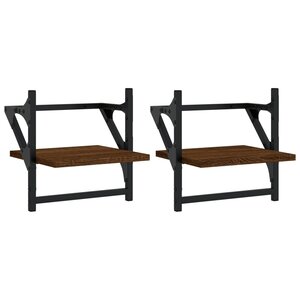 vidaXL Étagères murales avec barres 2 Pièces chêne marron 30x25x30 cm