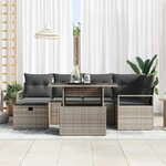 vidaXL Ensemble de canapé de jardin avec coussin 7 Pièces Gris Poly rotin