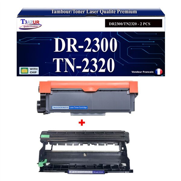 Kit Tambour+Toner compatibles avec Brother TN2320  DR2300 pour Brother HL-L2360DN  L2365DW  L2300D  L2340DW - 2 600 pages - T3AZUR