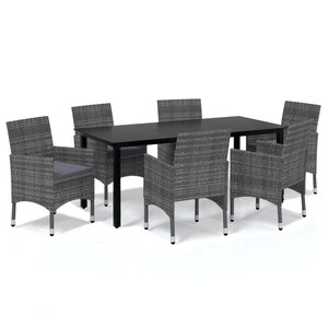 vidaXL Ensemble à manger de jardin coussins 7Pièces Résine tressée Gris