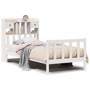 vidaXL Lit bibliothèque sans matelas blanc 90x200cm bois de pin massif