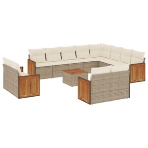 vidaXL Salon de jardin avec coussins 13 Pièces beige résine tressée