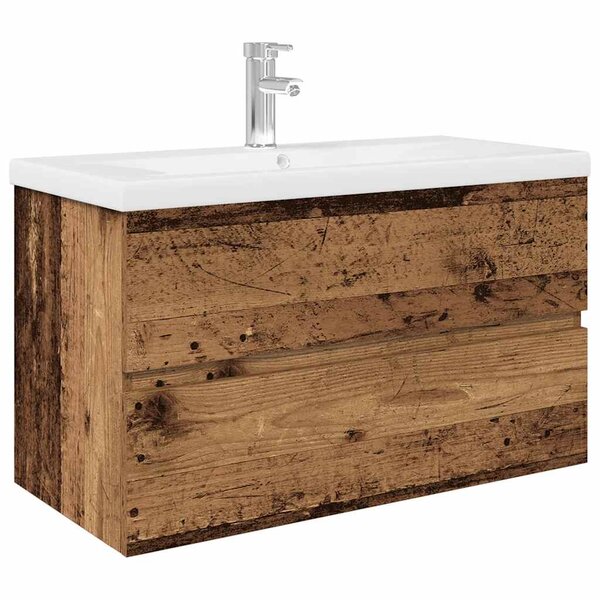 vidaXL Meuble lavabo avec bassin et robinet intégrés vieux bois