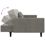 vidaXL Canapé-lit à 2 places avec deux oreillers Gris clair Velours