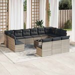 vidaXL Salon de jardin avec coussins 14 Pièces gris clair résine tressée