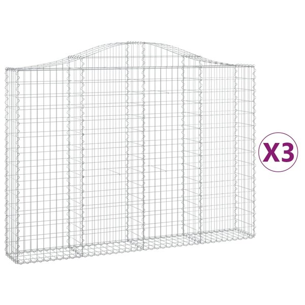 vidaXL Paniers à gabions arqués 3 Pièces 200x30x140/160 cm Fer galvanisé