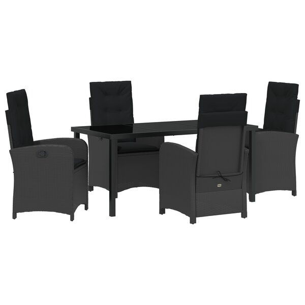 vidaXL Set de salle à manger de jardin 5 pièces avec coussins Noir Poly Rattan