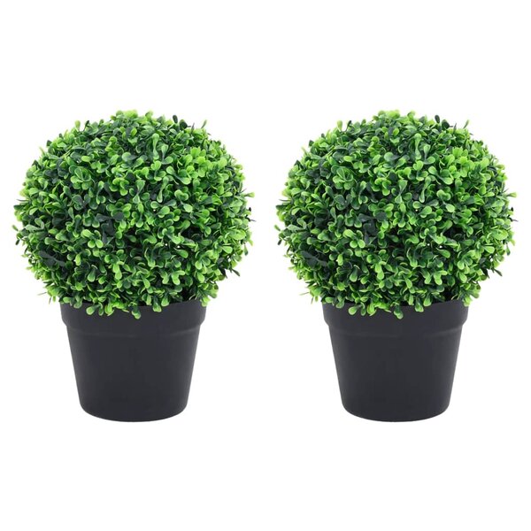 vidaXL Plantes de buis artificiel 2 Pièces avec pots Boule Vert 27 cm