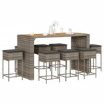 vidaXL Ensemble de bar de jardin 9 Pièces avec coussins gris poly rotin