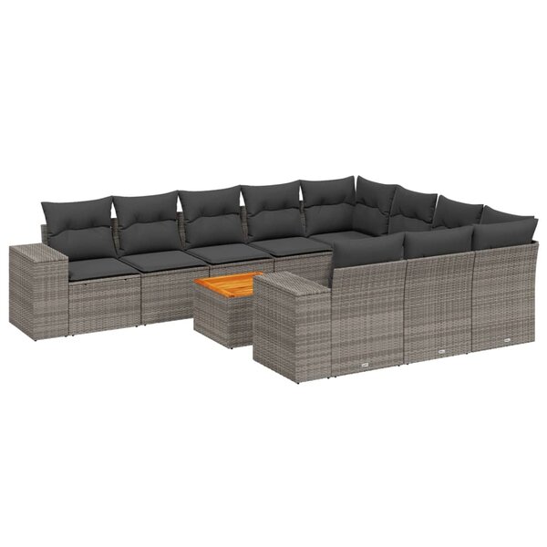 vidaXL Salon de jardin 11 Pièces avec coussins gris résine tressée