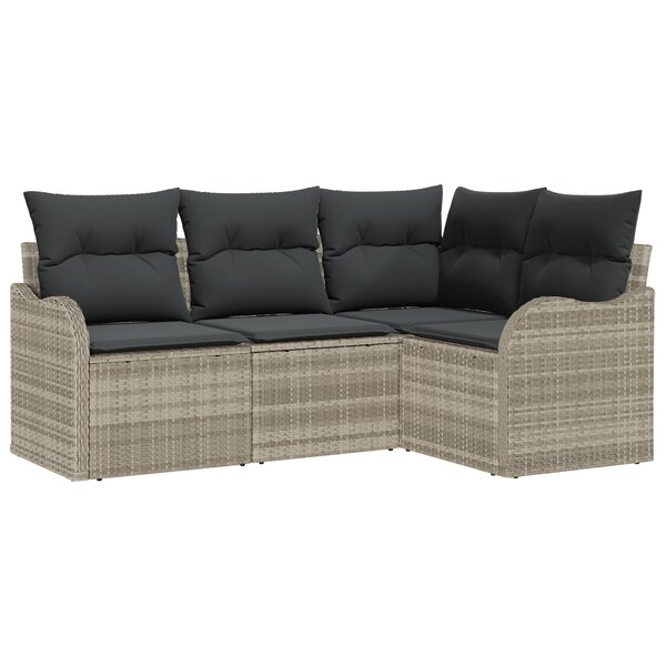 Ensemble de Canapés de Jardin 4 Pièces avec Coussins Gris Clair Rattan Poly
