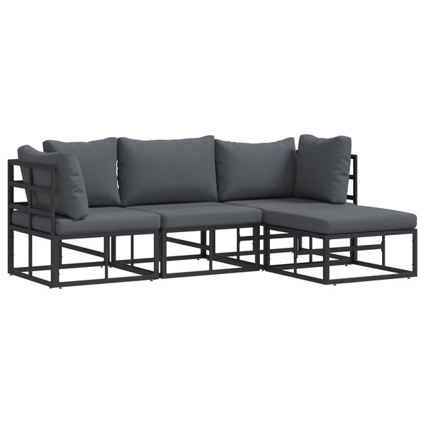 vidaXL Ensemble de canapé de jardin avec coussin 4 Pièces Noir Aluminium