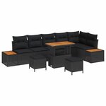 vidaXL Ensemble de canapé de jardin avec coussin 9 Pièces Noir Poly rotin