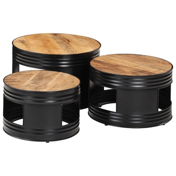 vidaXL Tables de bar forme tambour 3 Pièces bois de manguier massif brut