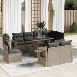 vidaXL Salon de jardin 9 Pièces avec coussins gris résine tressée