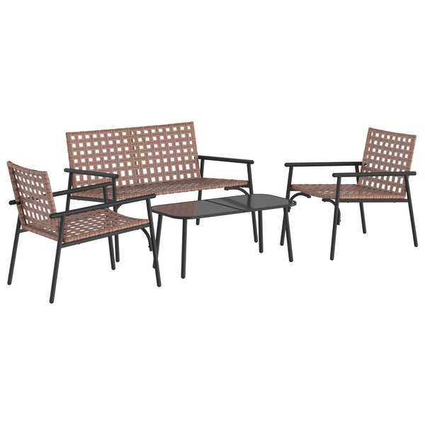 Ensemble de café extérieur 4 pièces en rotin et acier marron de vidaXL