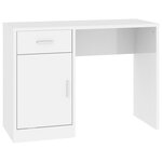 Bureau table poste de travail meuble d'ordinateur informatique étude avec tiroir et armoire brillant 100 x 40 x 73 cm blanc 02_0023450