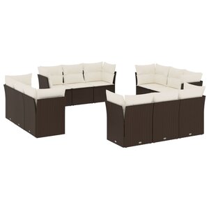 vidaXL Salon de jardin avec coussins 12 Pièces marron résine tressée