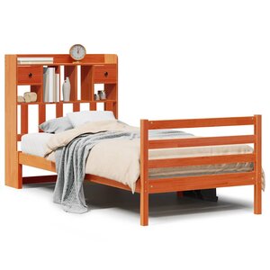 vidaXL Lit bibliothèque sans matelas cire marron 90x200 cm pin massif