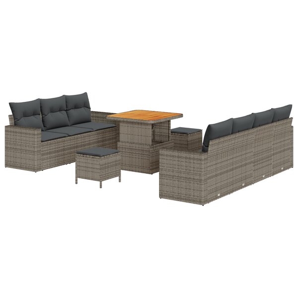 Canapés de jardin vidaXL de 10 pièces avec coussins gris poly rotin acacia