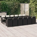 vidaXL Ensemble à manger de jardin coussins 13 Pièces Résine tressée Noir