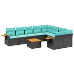 vidaXL Salon de jardin 10 Pièces avec coussins noir résine tressée