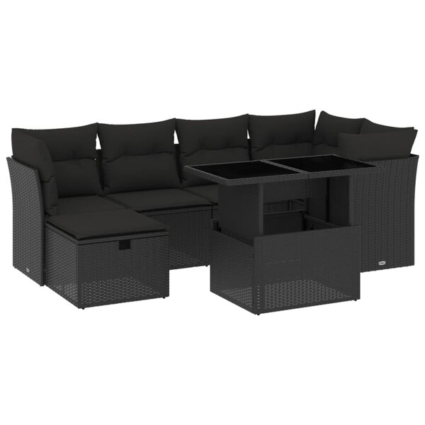 vidaXL Salon de jardin 7 Pièces avec coussins noir résine tressée