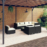 vidaXL Salon de jardin 9 Pièces avec coussins Résine tressée Noir
