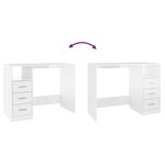 Bureau table poste de travail meuble d'ordinateur informatique étude et tiroirs brillant 102 x 50 x 76 cm bois d'ingénierie blanc 02_0023813