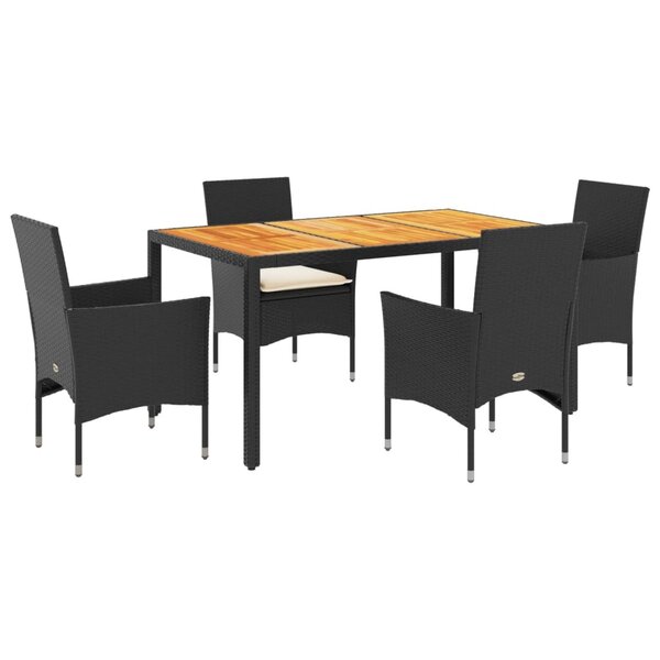vidaXL Ensemble à manger de jardin et coussins 5 Pièces noir rotin acacia