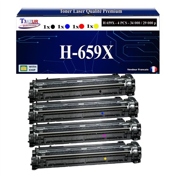 T3AZUR - 4x Toners compatibles avec HP Color LaserJet Managed E85055dn remplace HP W2010X W2011X W2012X W2013X  (HP 659X/659A)