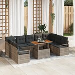 Ensemble de Canapé de Jardin 10 Pièces avec Coussins Gris Rattan Poly