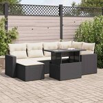 vidaXL Salon de jardin 7 Pièces avec coussins noir résine tressée