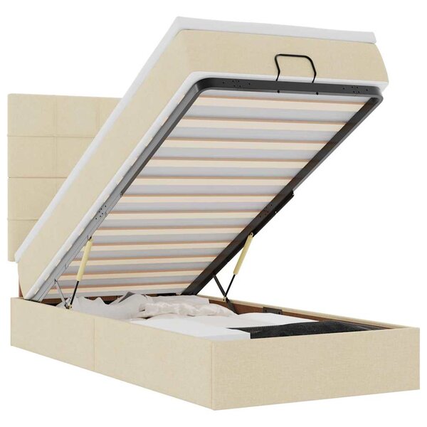 vidaXL Lit ottoman avec matelas et LED crème 90x200 cm tissu