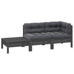 vidaXL Salon de jardin 3 Pièces avec coussins Gris Bois de pin massif