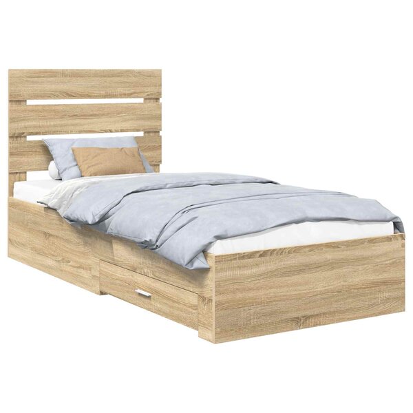 vidaXL Cadre de lit avec tiroir Sonoma Chêne et Argent 75 x 190 cm