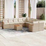vidaXL Salon de jardin 11 Pièces avec coussins beige résine tressée