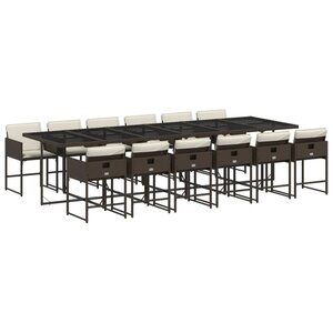 vidaXL Ensemble à manger de jardin avec coussins 13 Pièces marron rotin