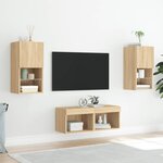 vidaXL Meuble TV muraux 4 Pièces avec lumières LED chêne sonoma