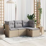 vidaXL Salon de jardin avec coussins 4Pièces mélange beige résine tressée