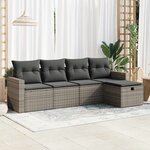 vidaXL Salon de jardin 5 Pièces avec coussins gris résine tressée