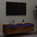 vidaXL Meuble TV avec lumières LED chêne fumé 100X35 5x25 cm