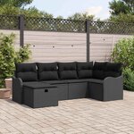 vidaXL Ensemble de canapé de jardin avec coussin 6 Pièces Noir Poly rotin