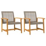vidaXL Chaises de jardin lot de 2 gris résine tressée et bois d’acacia