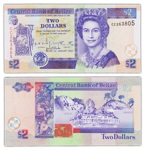 Billet de collection 2 dollars 2002 belize - neuf - p60b