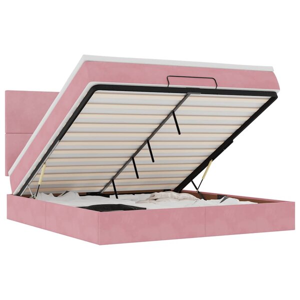 vidaXL Cadre de lit ottoman avec matelas rose 180x200 cm velours