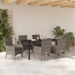 Ensemble de salle à manger de jardin 7 pièces vidaXL avec coussins en rotin poly gris