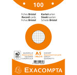 Paquet 100 fiches sous film  bristol quadrillé 5x5 perforé  148x210mm  Couleurs assorties EXACOMPTA